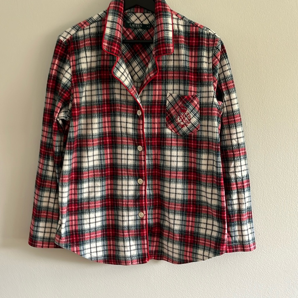 NWOT Ralph  Lauren Women’s Flannel Holiday Button Down Pajama Shirt Sz M